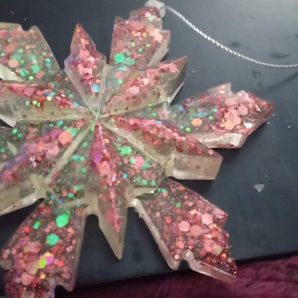 Handmade Red and Green Snowflake Ornament - Picture 4 of 5